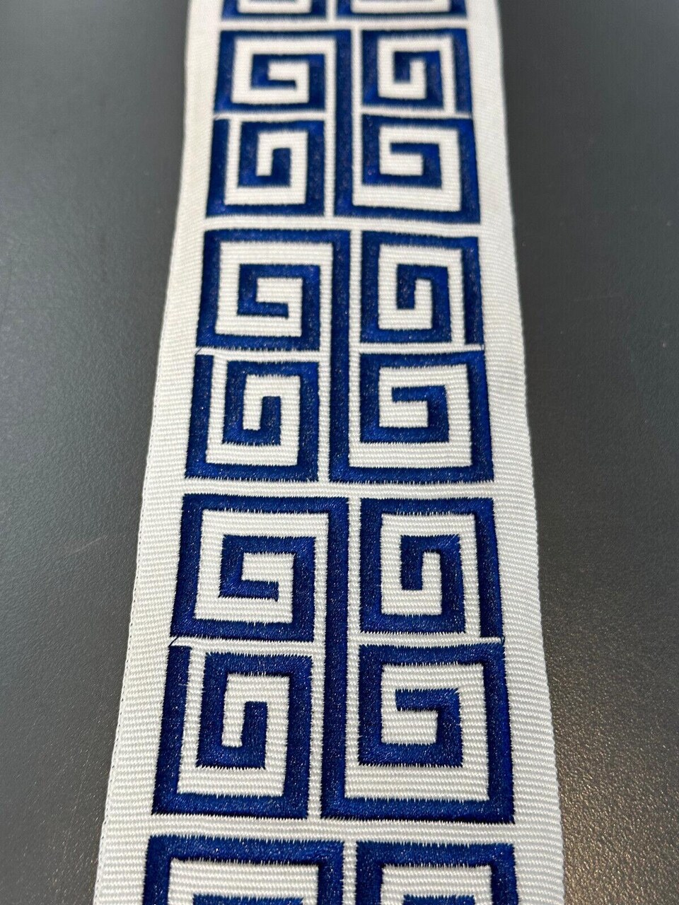 1 Yard Blue White Double Greek Key Embroidery Trim Tape for Upholstery and Decor 3 Inch Wide